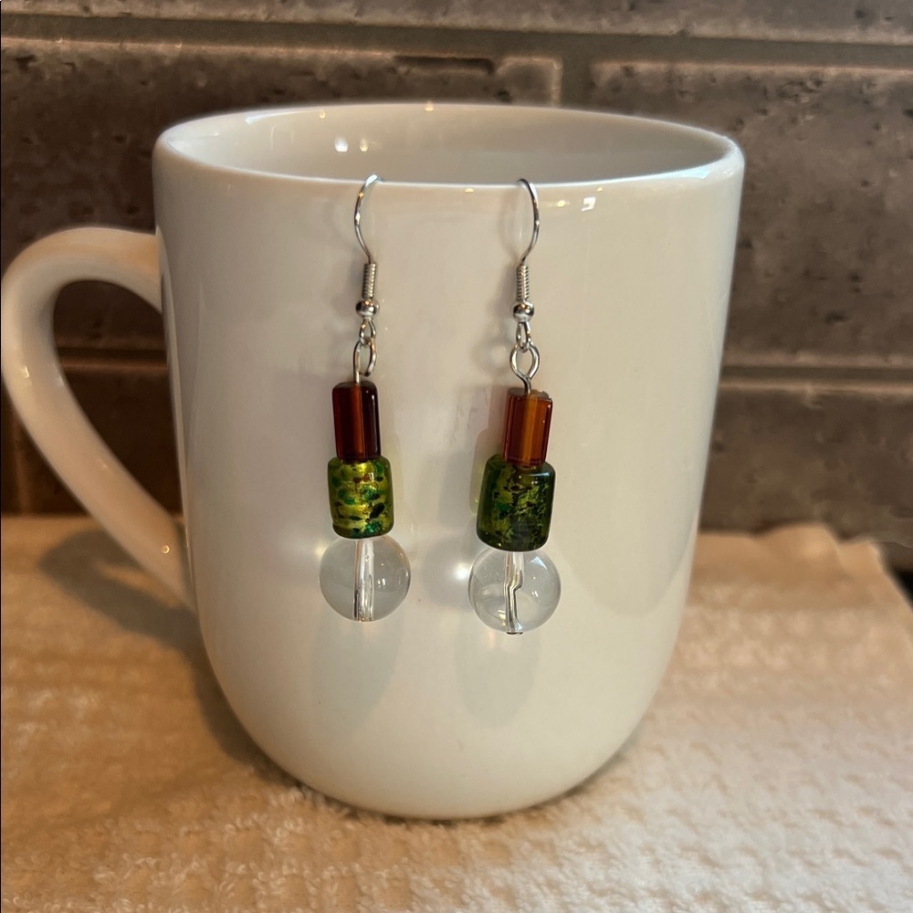Artisan Green and Brown Beaded Earrings